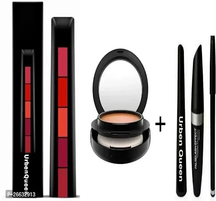 Stylish Fab 5 In 1 Lipstick Plus Eyebrow Pencil Black, Eyeliner, Mascara 3In1 Plus Face Compact Powder