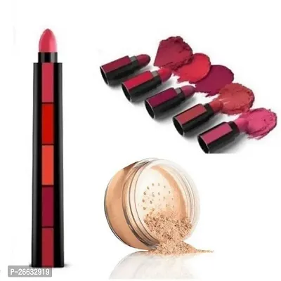 Stylish Fab Matte 5 Multi Shades Lipstick With Loose Powder For Face Perfection 2 Items-thumb0