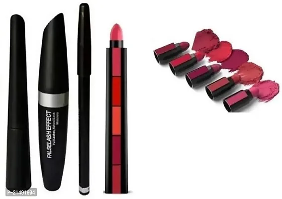 Fab Matte 5 multi shades lipstick + Mascara + eyeliner + eyebrow pencil ( 4 items )