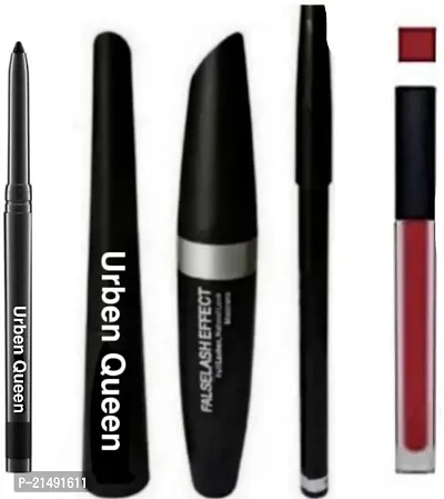 Eyebrow Pencil Black  Liquid EyeLiner  Mascara  KaJal ( 4in1) + lipstick (Set of 5)  (5 Items in the set)