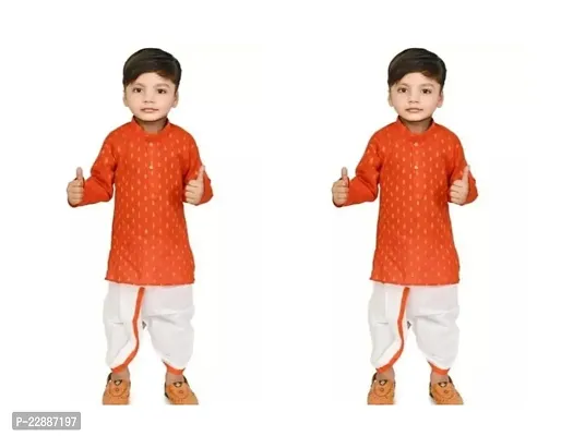 Stylish Red Cotton Kurta Sets For Boys Pack Of 2