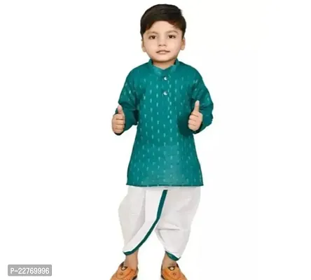 Stylish Green Cotton Kurta Sets For Boys