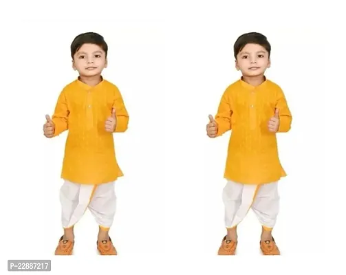 Stylish Yellow Cotton Kurta Sets For Boys Pack Of 2-thumb0