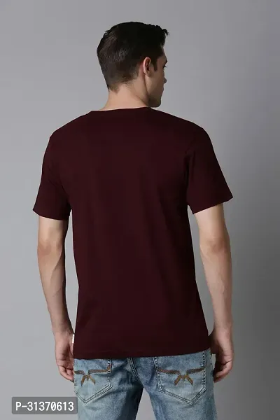 Mens Round Neck Maroon Cotton T-Shirt regular-thumb4