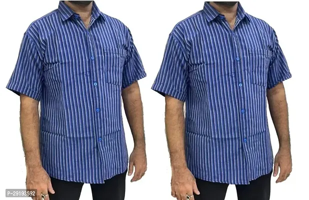 Reliable Multicoloured Khadi Cotton Striped Short Sleeves Casual Shirt For Men Pack Of 2