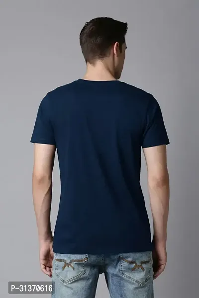 Mens Round Neck Navy Blue Cotton T-Shirt regular-thumb4