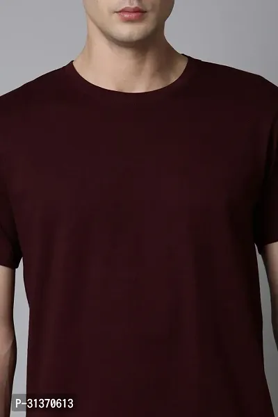 Mens Round Neck Maroon Cotton T-Shirt regular-thumb2