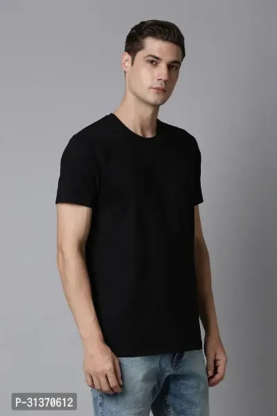 Mens Round Neck Black Cotton T-Shirt regular-thumb0