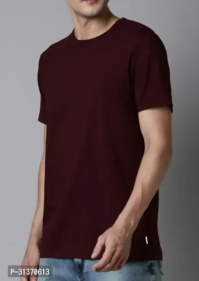 Mens Round Neck Maroon Cotton T-Shirt regular