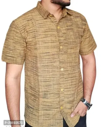 Reliable Yellow Khadi Cotton Solid Short Sleeves Casual Shirt For Men-thumb0