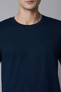 Mens Round Neck Navy Blue Cotton T-Shirt regular-thumb2