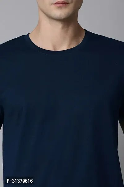 Mens Round Neck Navy Blue Cotton T-Shirt regular-thumb3