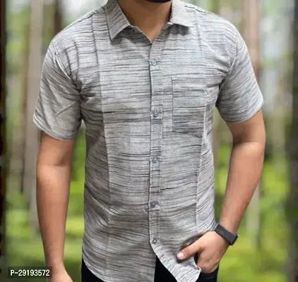 Reliable Grey Khadi Cotton Solid Short Sleeves Casual Shirt For Men-thumb0