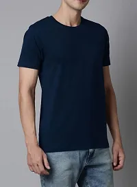 Mens Round Neck Navy Blue Cotton T-Shirt regular-thumb1