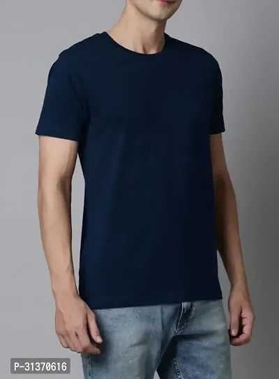 Mens Round Neck Navy Blue Cotton T-Shirt regular-thumb2