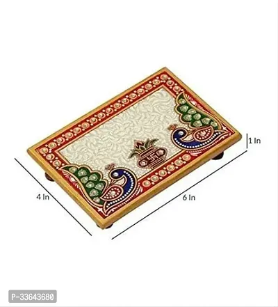 choki Design Square Shaped Mini Marble Chowki for Pooja God Idols and Home Decor Size 4 X 4 Inch Pack of 1 Multi Colour-thumb0