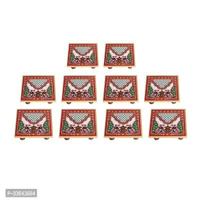 pack of 10  choki Design Square Shaped Mini Marble Chowki for Pooja God Idols and Home Decor Size 4 X 4 Inch Pack of 1 Multi Colour