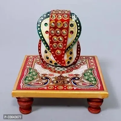 choki Design Square Shaped Mini Marble Chowki for Pooja God Idols and Home Decor Size 4 X 4 Inch Pack of 1 Multi Colour