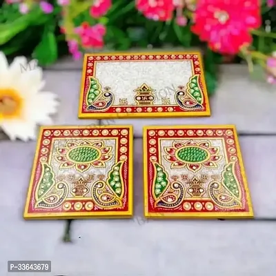 choki Design Square Shaped Mini Marble Chowki for Pooja God Idols and Home Decor Size 4 X 4 Inch Pack of 1 Multi Colour