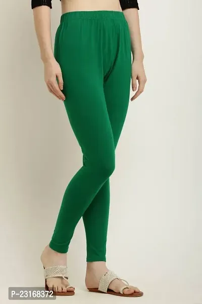 Fabulous Green Cotton Lycra Solid Leggings For Women