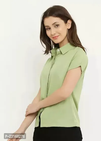 Elegant Green Crepe Solid Shirt For Women-thumb0