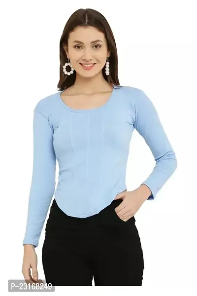 Elegant Blue Lycra Solid Tunic For Women