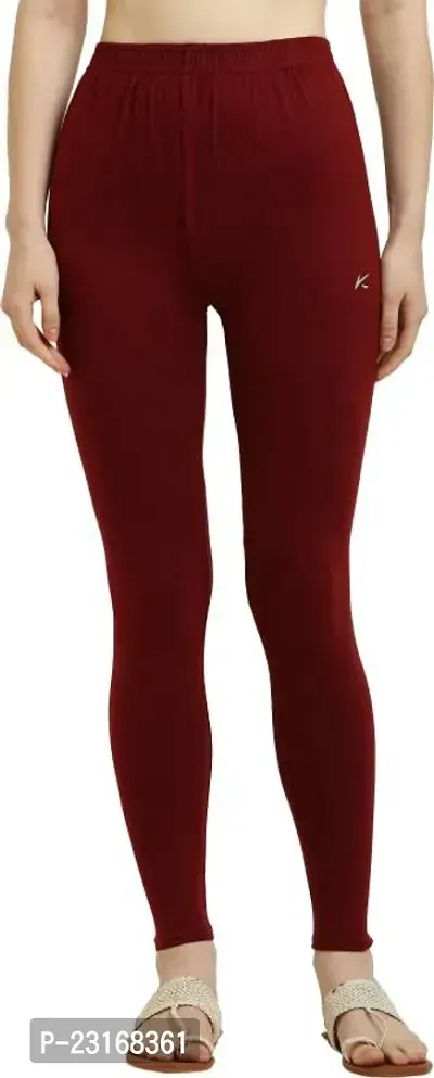 Fabulous Maroon Cotton Lycra Solid Leggings For Women