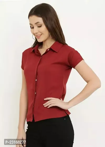 Elegant Maroon Crepe Solid Shirt For Women