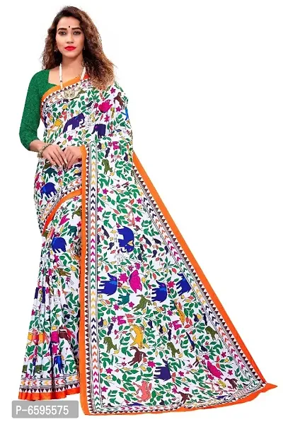 New Trendy Crepe Printed Saree with Blouse piece-thumb0