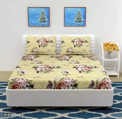 Classic 180 Tc Cotton Double Printed Fitted (Elastic) Bedsheet  (Pack Of 1, Yellow)-thumb0