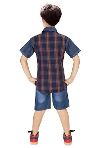 Modina Enterprises Boys Kids Denim Regular Fit Solid Striped Half Sleeves Tshirt  Pant Set with Elegant Design-thumb1