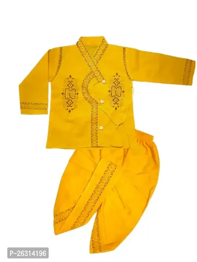 Modina Enterprises Boys Kids Cotton Blend Regular Fit Solid Full Sleeve Kurta and Dhoti Pant Set with Elegant Design-thumb0