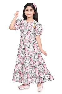 Modina Enterprises Girls Kids Art Silk Round Neck Flared/A-line Half Sleeves Midi/Knee Length Stritched Gown Dress with Elegant Design-thumb4