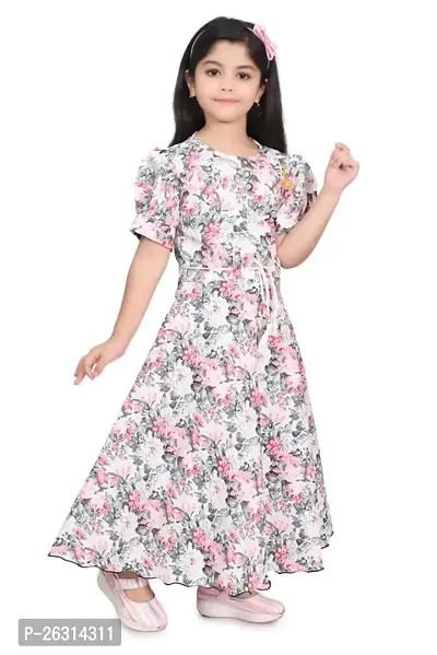Modina Enterprises Girls Kids Art Silk Round Neck Flared/A-line Half Sleeves Midi/Knee Length Stritched Gown Dress with Elegant Design-thumb4