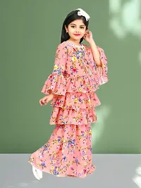 Modina Enterprises Girls Kids Chiffon Regular Fit Solid 3/4 SleeveFloral Print Top  Pant Set with Elegant Design-thumb3