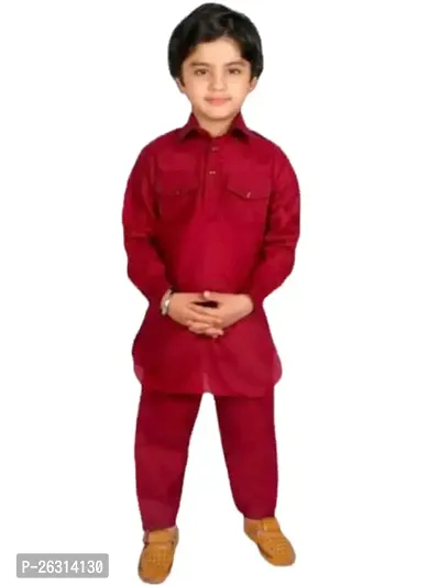 Modina Enterprises Boys Kids Cotton Blend Regular Fit Solid Full Sleeve Pathani Suit Set With Elegant Design-thumb0