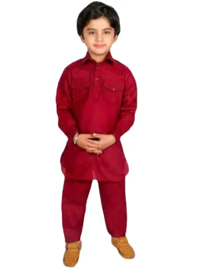 Modina Enterprises Boys Kids Cotton Blend Regular Fit Solid Full Sleeve Pathani Suit Set With Elegant Design
