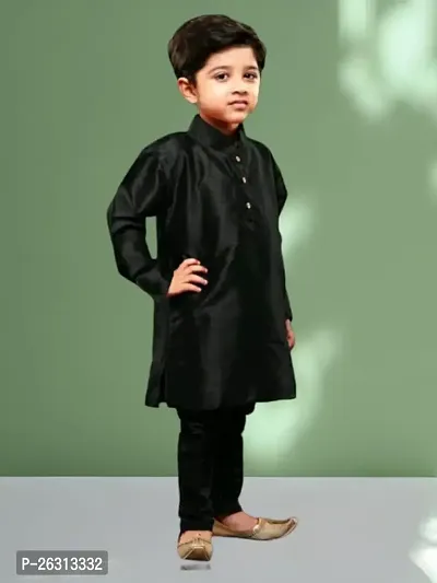 Modina Enterprises Boys Kids Dupion Silk Regular Fit Solid Full Sleeve Ethnic Wear Kurta and Churidar Set with Elegant Design-thumb3