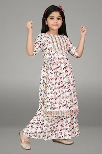 Modina Enterprises Girls Kids Cotton Blend Regular Fit Solid 3/4 Sleeve Printed Casual Kurta  Plazzo Set with Elegant Design (MERRY_SHARARA_WHITE_9-10YEAR)-thumb2