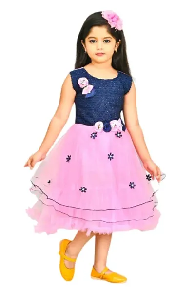 Modina Enterprises Girls Kids Velvet Round Neck Sleeveless Midi/Knee Length Regular Jumpsuit Dress With Elegant Design