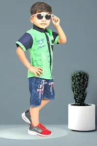 Modina Enterprises Boys Kids CottonRegular Fit Solid Printed Casual Wear Half Sleeves Shirt  Jeans Set with Elegant Design-thumb2