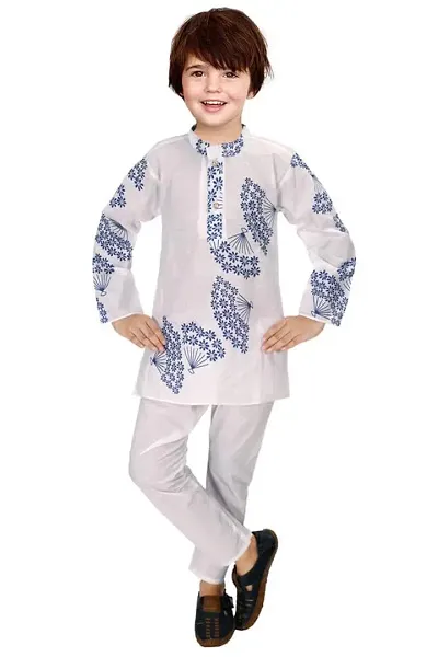 Modina Enterprises Boys Kids Pure Cotton Regular Fit Printed Full Sleeve Kurta and Pyjama Set with Elegant Design