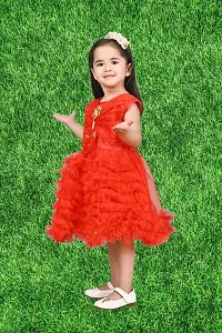 Modina Enterprises Girls Kids Net Round Neck Sleeveless Midi/Knee Length Frock Dress with Elegant Design-thumb2