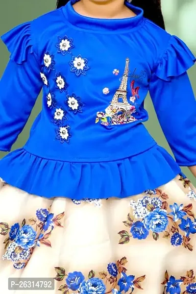 Modina Enterprises Girls Kids Satin Blend Round Neck 3/4 Sleeve Midi/Knee Length Top  Skirt Two Piece Dress with Elegant Design-thumb5