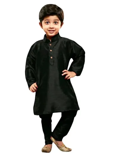 Modina Enterprises Boys Kids Dupion Silk Regular Fit Solid Full Sleeve Ethnic Wear Kurta and Churidar Set with Elegant Design