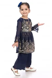 Modina Enterprises Girls Kids Georgette Regular Fit Embellished Full Sleeves Round Neck Kurta and Pallazo Set with Elegant Design-thumb2