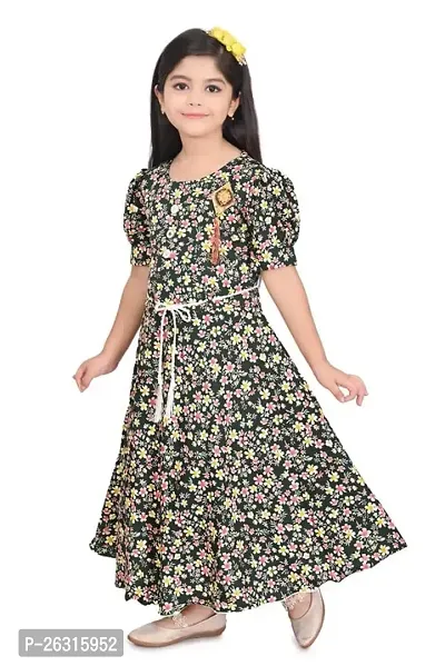 Modina Enterprises Girls Kids Cotton Blend Round Neck Graphic Printed Half Sleeves Midi/Knee Length Gown Dress with Elegant Design-thumb4