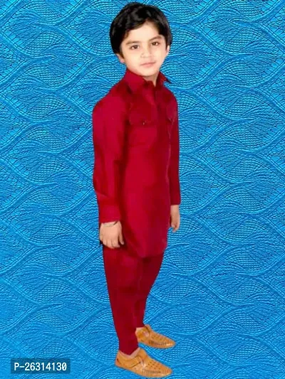 Modina Enterprises Boys Kids Cotton Blend Regular Fit Solid Full Sleeve Pathani Suit Set With Elegant Design-thumb3