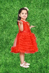 Modina Enterprises Girls Kids Net Round Neck Sleeveless Midi/Knee Length Frock Dress with Elegant Design-thumb3