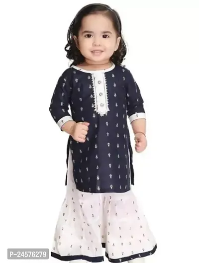 Fabulous Blue Cotton Self Pattern Top With Bottom For Girls-thumb0